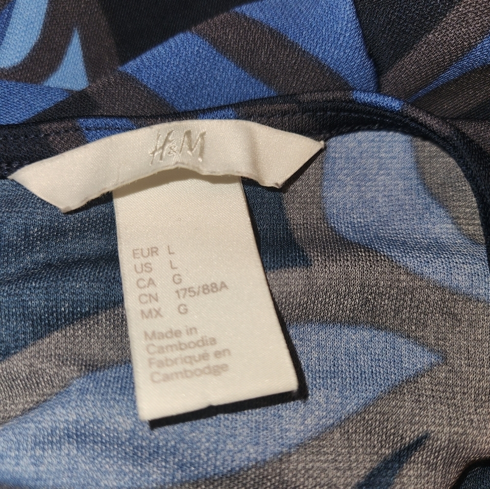 H&M Blue Floral Jumpsuit Size L Jersey Knit Sleeveless Low Back Keyhole Closure - Picture 9 of 16